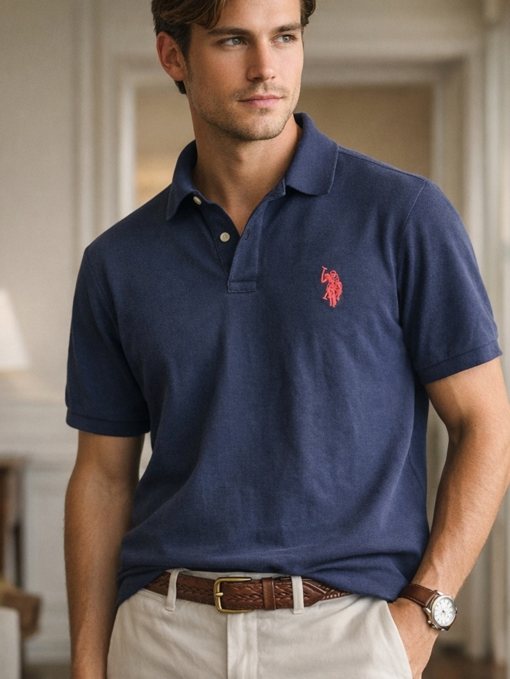 Vintage Polo Ralph Lauren Men's Large Navy Polo Logo Pony 90s Preppy 100% Cotton - Picture 2 of 9
